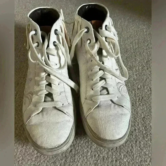 UGG Cali Palms Fringe Sneakers White Mens 8/womens 10 Leather High Tops Lace Up - Picture 3 of 12